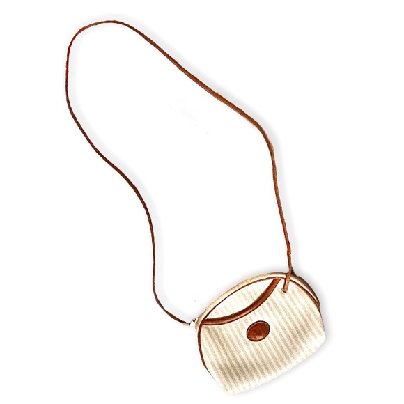 ALLAN EDWARD Vintage 80s Half Moon White & Brown Stripe Crossbody - Picture 3 of 13